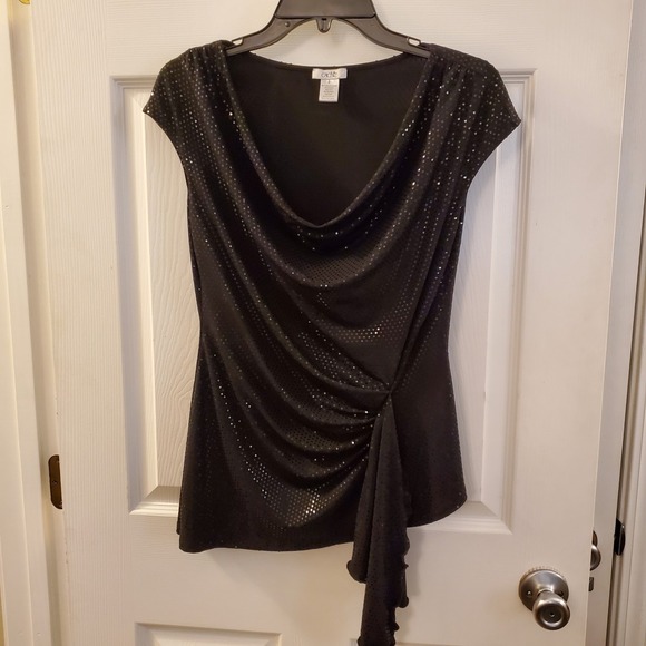 Cache Sweaters - Vintage Cache‎ sz S black sparkle cowl neck top drape evening Party Y2K 90s Glam